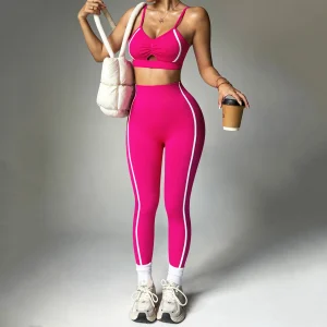 2PCS Women's Yoga Tracksuit Seamless High-Waisted Leggings Set Breathable Activewear Fitness Set Sport Bra Top Yoga Clothing Set